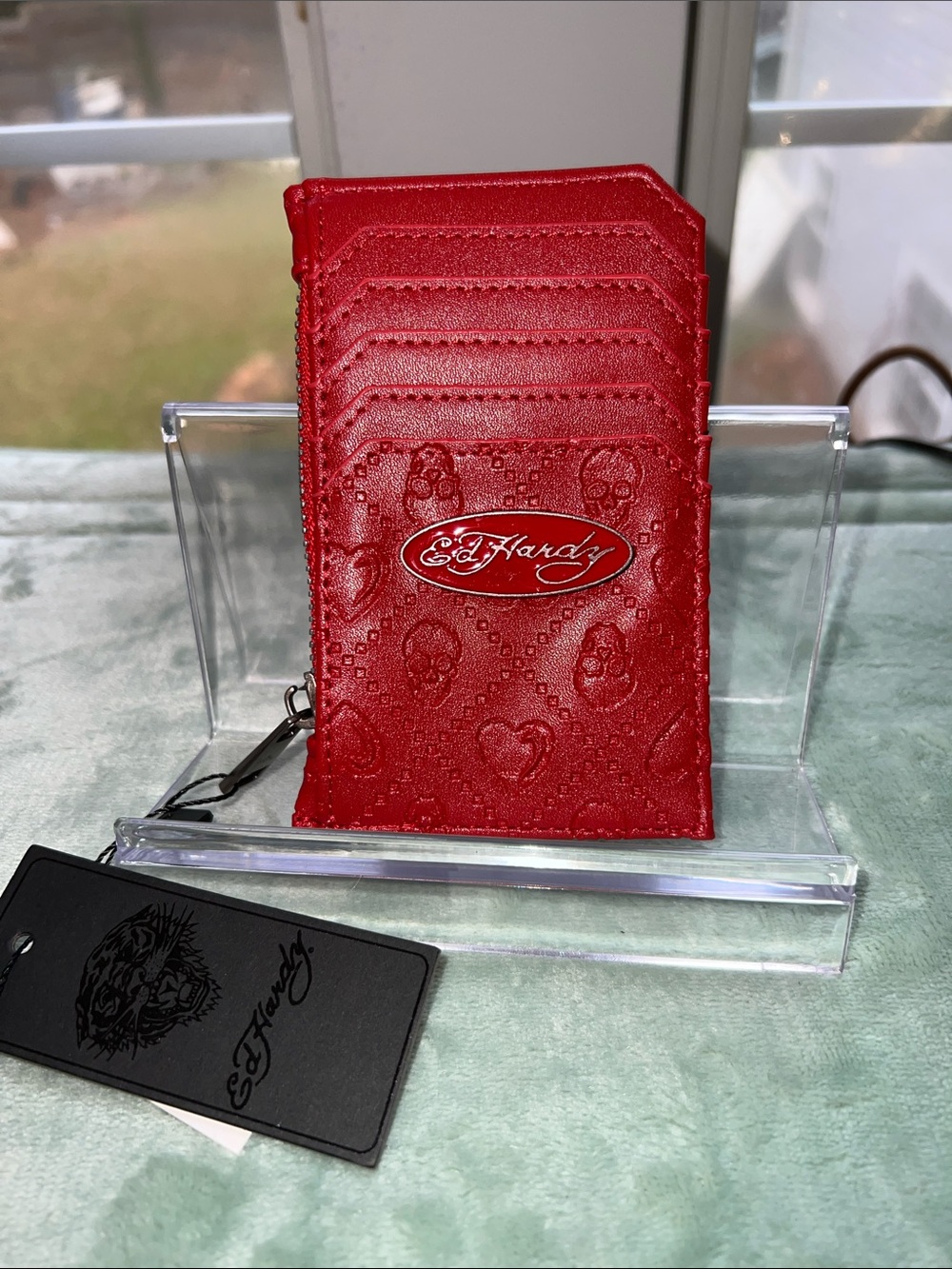 Ed Hardy Red Leather Card Sleeve Wallet